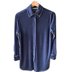 Soft Surroundings Petite S Velvet Blue Jean Boyfriend Long Slv Button Down Shirt